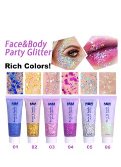 Buy Glitter Body Gel Festival Glitter Cosmetic Face Hair Nails Makeup Mermaid Sequins Liquid Eyeshadow Long Lasting Sparkling 50 ml (pack of 6) in Saudi Arabia