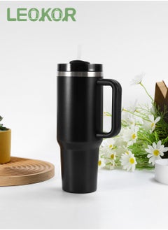 Buy 40oz Travel Vacuum Insulated Water Bottles with Lid and Straw,Leak Proof Mug Cup with Handle for Water, Iced Tea or Coffee, Smoothie and More in Saudi Arabia