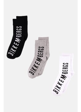 اشتري Men 3 Pairs Brand Logo Crew Socks, White/Black في السعودية