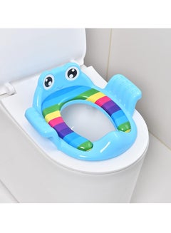 Buy Childrens Toilet Seat Portable Toddler Toilet Training Seat with Handle and Backrest (Cartoon Blue) in UAE