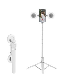 Buy Selfie Stick With Light Tripod and 2 Mirrors 3 in 1 Portable, Lightweight and Extendable 170cm Length with Wireless Bluetooth Remote Control Compatible With Android and Apple Devices White Color in Saudi Arabia
