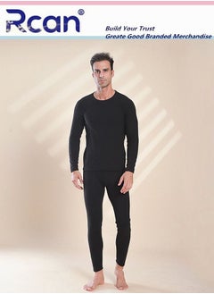 Buy 2 Piece Men's Round Neck Thermal Underwear Set Winter Pajamas Lightweight Slim Fitting Long Sleeved T-Shirt and Long Pants Basic Layer Bottoming Shirt Plus Size in Saudi Arabia