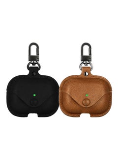 Buy YOMNA Protective Leather Case Compatible with AirPods Pro 2 Case, Wireless Charging Case Headphones EarPods, Soft Leather Cover with Carabiner Clip (Black/Brown) - (Set of 2) in UAE