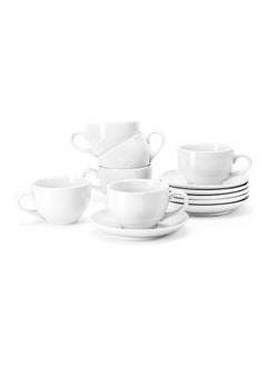 Buy 6Piece Coffee Cups Set with Saucer, 6 Ounce White Porcelain Cup and Saucer Set for Cappuccino, Espresso, Coffee Latte, Coffee drinks and Tea in Egypt