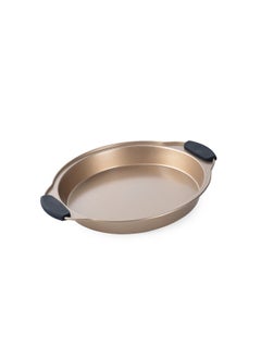 Buy Round Carbon Steel Baking Pan With Soft Touch Silicone Grip Gold/Black 28.5x24.5x4cm in Saudi Arabia