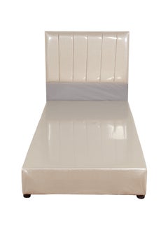 Buy Single bed frame with upholstery high velvet headboard, size 190*90 cm, in beige color in Saudi Arabia