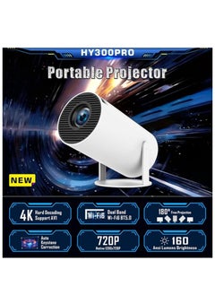 Buy HY300 Pro Smart 4K portable projector, 160 ANSI, 720P, Auto Keystone Correction, 180° Free Projection, BT 5.0, 2.4/5G WiFi, in UAE