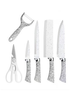 Buy 6 Pieces Knife Set with Dotted Handles, Stainless Steel, Non-Stick Blades, Including Peeler and Scissor, Kitchen Cutlery Knives Set, Utensil Sets for Daily Use with Gift Box in UAE