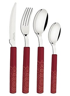 Buy Bliss 16 Pieces Stainless Steel Flatware Set with Crimson Polypropylene Handles in UAE