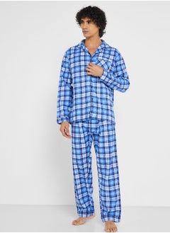 Buy Men's Traditional Brushed Cotton Check Pyjama Set In Blue Check ~ (24) in UAE