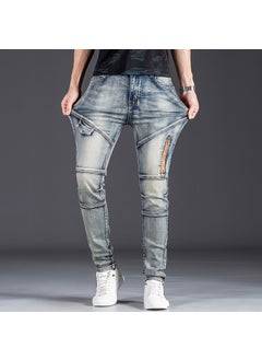 اشتري Vintage Blue Skinny Biker Jeans Men 1001 blue في السعودية