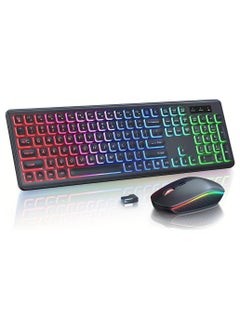 اشتري Backlit 2.4G Wireless Keyboard and Mouse Combo Rechargeable for Office Home, USB ChargingFull Size Ergonomic Tilt Angle Keyboard with Mouse for Mac OS, for Windows في السعودية