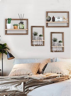 Buy 4-Piece Wall Display Shelf Wall Hanging Storage Rack Wooden 40x25x3 cm And 35.7x20.7x3 cm in UAE