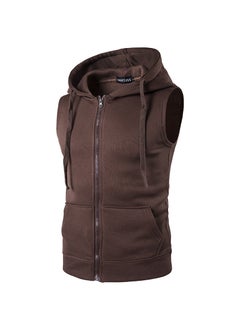 اشتري Mens Casual Hooded Zip VestCoffee Coffee في السعودية