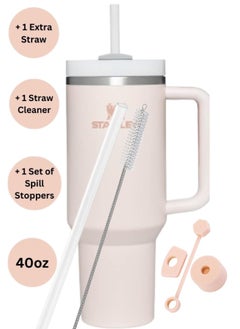 Buy Rose Quencher H2.0 FlowState Tumbler 40 OZ Quartz Stainless Steel Vacuum Insulated with 3-Position Lid, Extra Straw, Straw Cleaner, and Spill Stopper Set – Ideal for Water, Iced Tea, Coffee, On-the-Go Hydration, Perfect Gift Idea in UAE