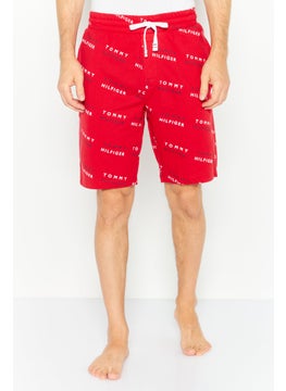 اشتري Men Brand Logo Drawstring Pajama Short, Red Combo في الامارات