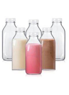 Buy 6Pcs 16oz Glass Milk Bottle with Plastic Tamper-proof Caps  Vintage Reusable Dairy Drinking Containers, Milk, Juice,Yogurt, Smoothies in UAE