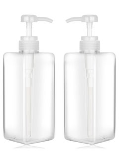 Buy Pump Bottle Dispenser 22oz/650ml Jansburg 2Pack Refillable Square Plastic Lotion Dispenser Empty Lotion Pump Bottle for Essential Oil Lotion, Shampoo, Bathroom Travel Clear in UAE