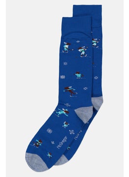 Buy Men 1 Pair All Over  Print Crew Socks, Blue Combo in Saudi Arabia