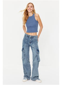 اشتري Blue Cargo Pocket High Waist Wide Leg Jeans TWOSS24JE00101 في مصر