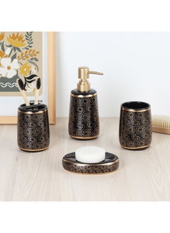 Buy Selena 4-Pc Ceramic Bath Set - 7.5x18.2 cm - Black & Gold in UAE