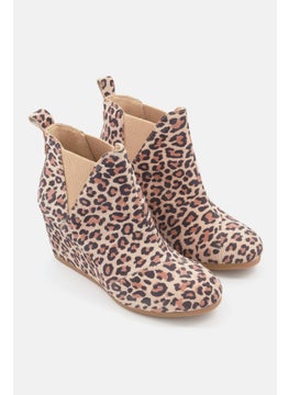 اشتري Women Slip On Animal Print Wedge Ankle Boot, Brown Combo في الامارات