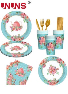 Buy 90PCS Vintage Floral Party Supplies,Includes Floral Paper Plates Cups Napkins Straw,For Bridal Shower Wedding Flower Birthday Decorations Garden Tea Party in UAE