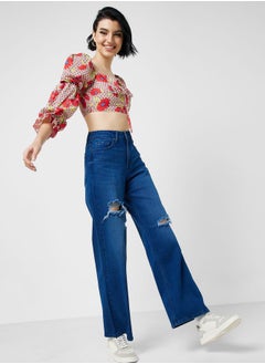 Buy High Waist Wide Leg Jeans in UAE