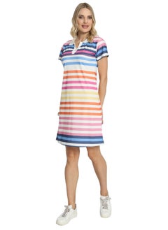 اشتري Stripe Printed Body Con Dress Turkish Slim Fit Stretchable Golf Tennis Dress Sports Polo Dress For Women في الامارات