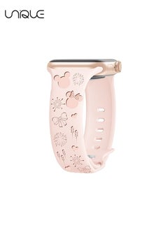 Buy Engraved Bands Compatible with Apple Watch Band 38mm 40mm 41mm 42mm 44mm 45mm Women, Soft Silicone Sport Strap Lovely Wristband for iWatch Bands Series 9/8/7/6/5/4/3/2/1/SE（Pink） in Saudi Arabia