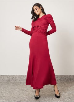 Buy Ruched Sleeve Gathered Front A-Line Maxi Dress in Saudi Arabia