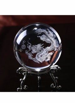 Buy Crystal Ball Dragon Decorative Balls Crystal Chinese Dragon Crystal Ball with Sliver Plated Flowering Stand Fengshui Glass Loong Ball Home Decoration 2.4 inch (60mm) in Saudi Arabia