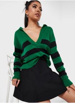 Buy Stripe Detail Sweater With Collar in Saudi Arabia