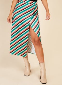 Buy Striped Front Slit Midi Skirt in Saudi Arabia
