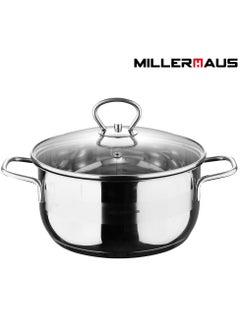 Buy Millerhaus Casserole Ø20X10Cm S/S Induction With Glass Lid, Casserole With Lid - Stainless Steel - Ø20X10Cm  - Induction - Shiny And Matt - Straight Shape - Measuring Scale - Welded Wire Handle And Knob , Exceptional Durability and Strength Stainless steel body with Glass Lid in UAE