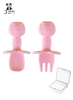 اشتري Baby Spoon & Fork Set Silicone Self Feeding Utensil Easy Grip في السعودية