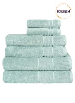 Buy LUKSYOL Luxury Towel Set: 100% Turkish Cotton 600 GSM 6-Piece (2 Bath, 2 Hand, 2 Washcloths) Hotel Quality OEKO-TEX Certified & Made in Green Soft, Absorbent, & Elegant Grand Blue in UAE