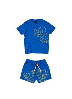 Buy SynaWord Fashion Hip-Hop Suit Male 2023 Trendy Tee Printed Shorts dark blue (suit) in UAE