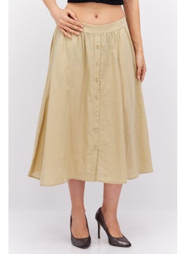 Buy Women Plain Basic Midi Skirt, Beige in UAE