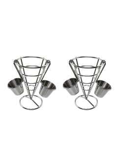 اشتري French Fry Serving Stands, with Double Sauce Holders Stainless Steel Fry Cone Basket Fish Chips Holder Restaurant Cafe Table Food Serving Display Wire Stands for Kitchen Restaurant Buffet (2 Pieces) في الامارات