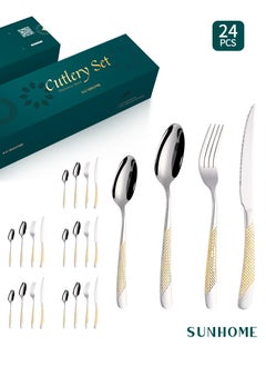 Buy SUNHOME 24-Piece Stainless Steel Cutlery Set Gold in Saudi Arabia