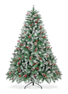 Buy Artificial Tree Holiday Tree Flocked Artificial Tree Spruce Whole Tree with Metal Stand Pine Cones and Berries Suitable for Home Office Party New Year Decoration (A) in UAE