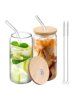 Buy Tycom Drinking Glasses with Bamboo Lids and Glass Straw, 500ml Beer Can Shaped Glass Cups, Tumbler Cup Ideal For Beer, Tea, Soda, Iced Coffee (2pc, 500ml) in UAE