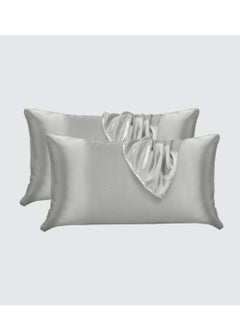 Buy Satin Pillowcases 2-Pcs Soft And Silky Pillow Cover For Hair And Skin Care With Envelope Closure (Without Pillow Insert),Silver in UAE