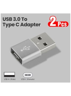 Buy 2-Pieces USB-A to Type-C Converter OTG Adapter With Advanced USB 3.0 Technology Supporting Data Transfer And Charging Silver in UAE