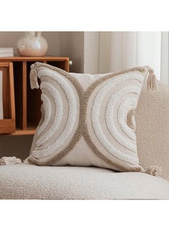 اشتري 45X45 Cm Dot Tufted Cotton Cushion Kd2391 - White& Light Brwon في الامارات