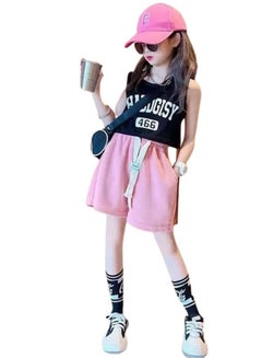 Buy Girl's Summer 2 Piece Outfit Sleeveless T-shirt and Short Pant Set in UAE