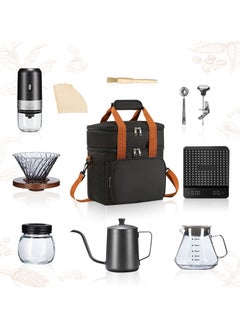 Buy 11 Pieces V60 Coffee Tools Drip Coffee Maker Pour Over Coffee Set with Electric Coffee Grinder and Coffee Bag Suitable for Travel Camping in Saudi Arabia