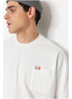 اشتري Men's Oversize/Wide Cut Short Sleeve Color Minimal Embroidery Embroidered Pocket في مصر