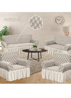 Buy Sofa Cover Jacquard 4-Pieces Set of 7-Seater (3+2+1+1) Super Stretchable Anti-Wrinkle Slip Resistant Furniture Protector in Saudi Arabia